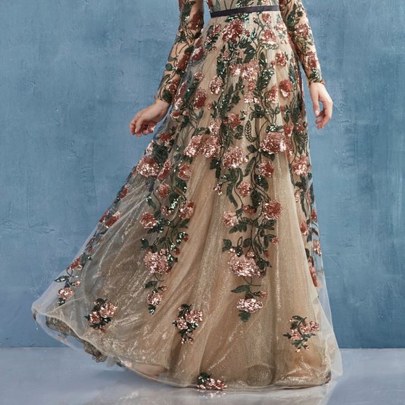 NEW MOTHER OF BRIDE GLITTERY Scoop Neck  Long Sleeve Evening Dress  GOWN ALA0926 - Picture 4 of 5